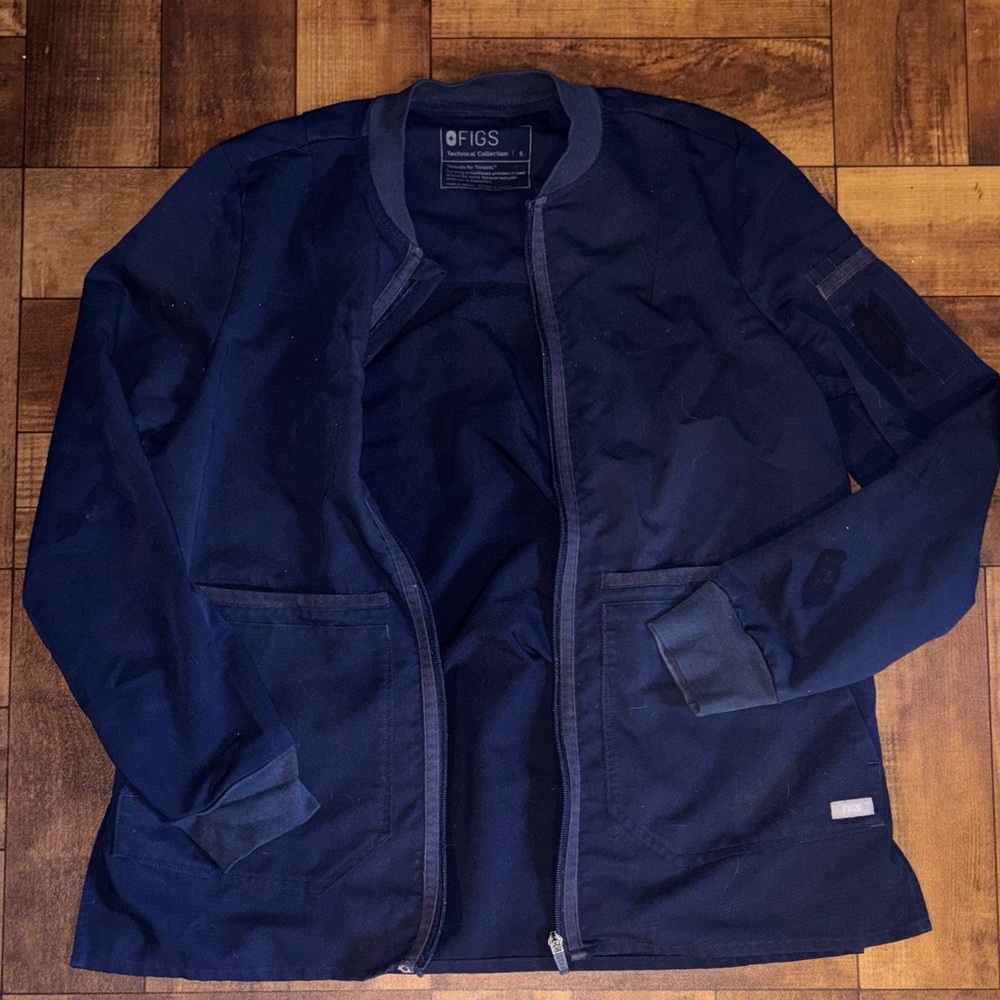 Figs Navy Blue Streamlined Bomber Jacket